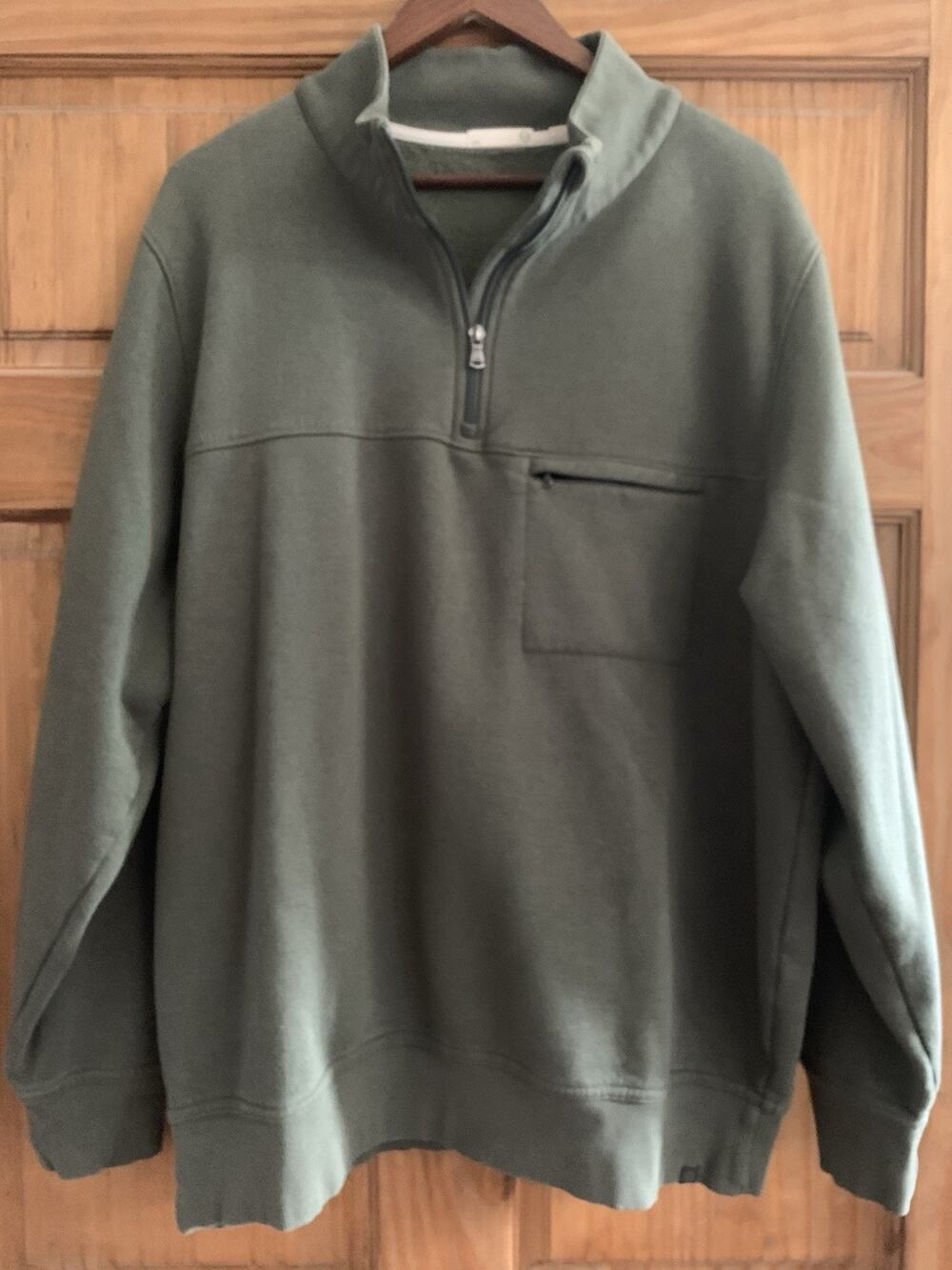 Tasc Performance Mens XXL Olive Green 1/4 Zip Pullover Organic Cotton Bamboo